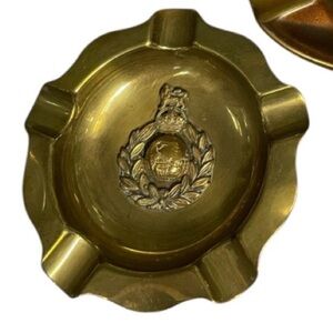 Vintage Brass Ashtray with British Marines WWII Emblem